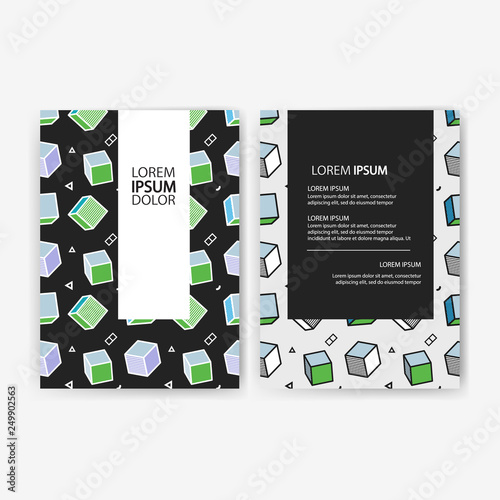 Set of colorful banners, size of a4, decoration with seamless pattern, colorful pattern with 3d graphics in pop art style. Vector illustration