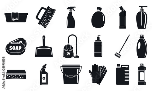 House cleaner equipment icons set. Simple set of house cleaner equipment vector icons for web design on white background