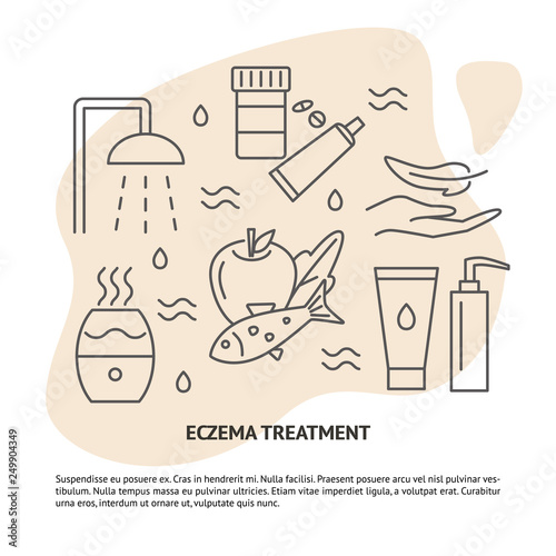 Eczema treatment concept banner in line style with text
