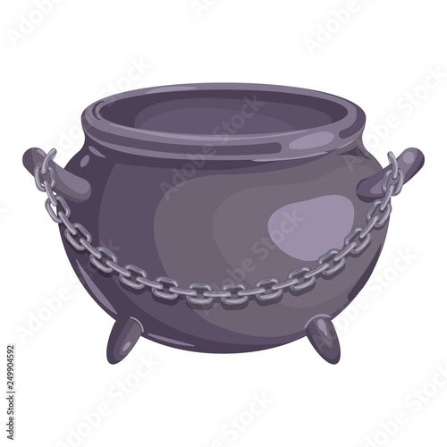Cauldron with chain icon. Cartoon of cauldron with chain vector icon for web design isolated on white background