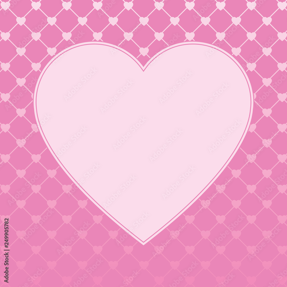 Hearts pattern background with blank space in the shape of heart for text. Valentine's day and Mother's day greeting card - pink, red colors. Banner or invitation