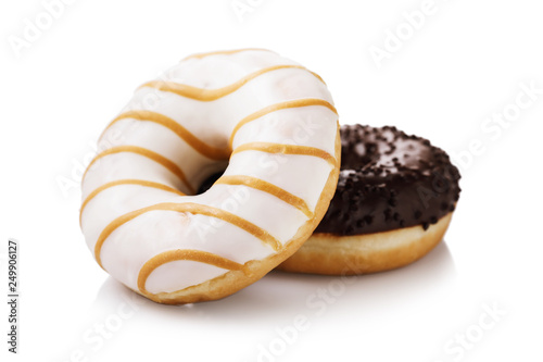 Canvas-taulu Caramel donut in white glaze, isolated on white background