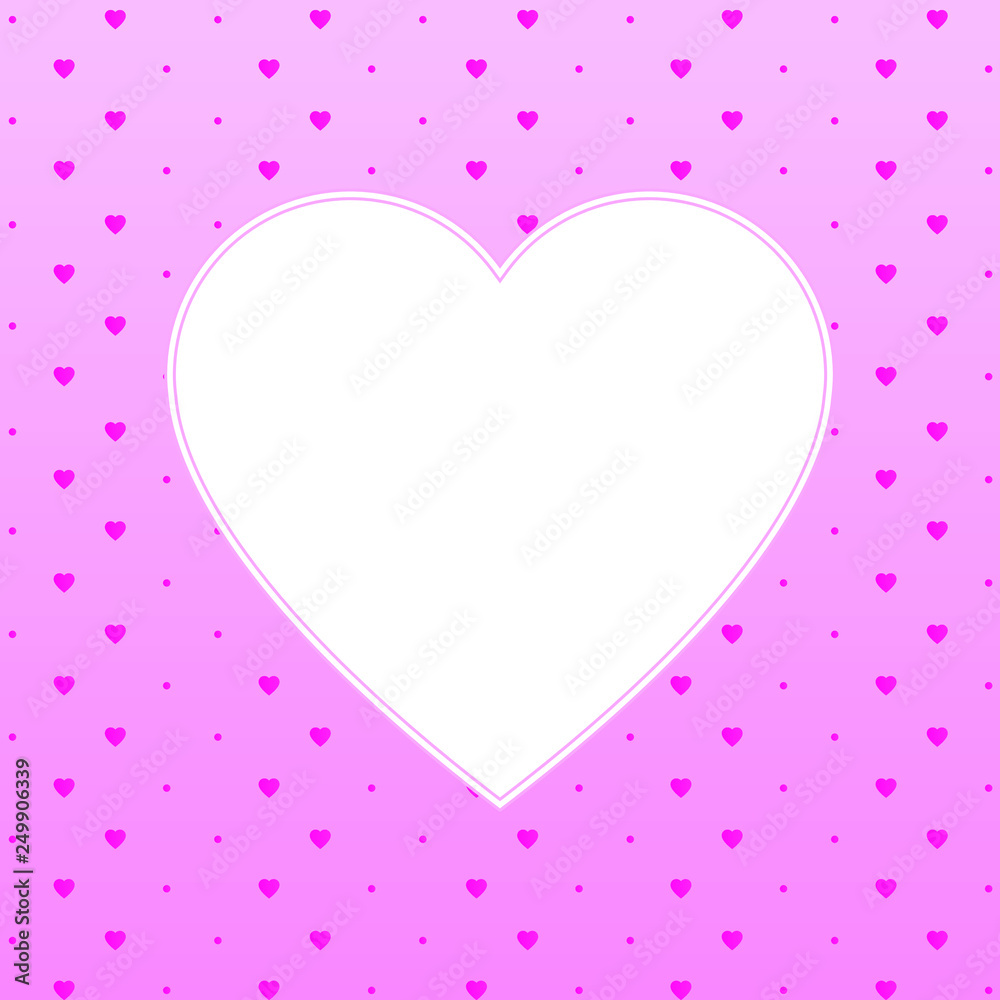 Hearts pattern background with blank space in the shape of heart for text. Valentine's day and Mother's day greeting card - pink, red colors. Banner or invitation
