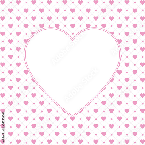 Hearts pattern background with blank space in the shape of heart for text. Valentine's day and Mother's day greeting card - pink, red colors. Banner or invitation