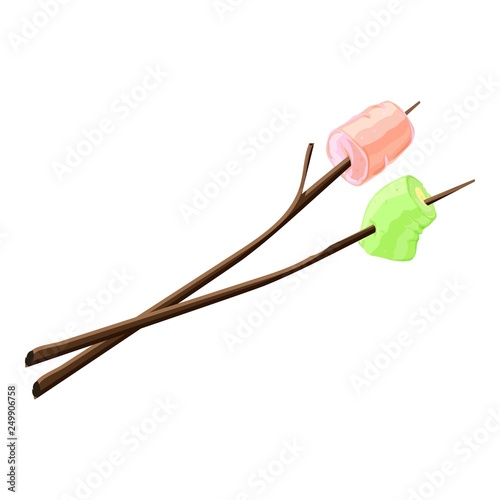 Marshmallow on wood stick icon. Cartoon of marshmallow on wood stick vector icon for web design isolated on white background