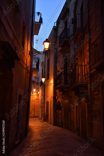 Night view in amazing Old Town , historical center of Bari , Italy