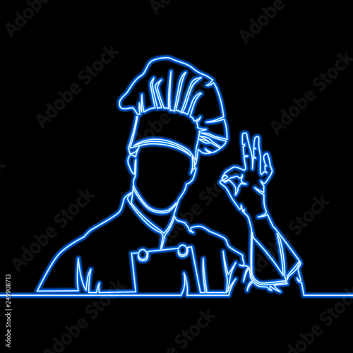 One continuous line Chef line icon neon concept
