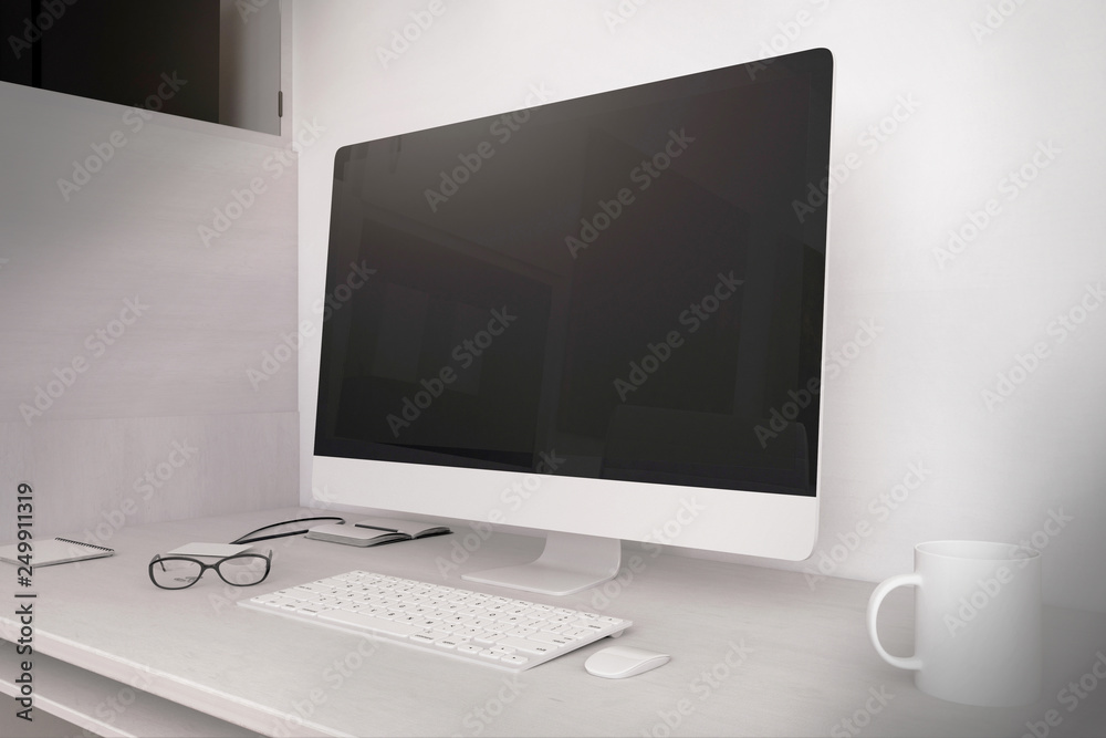 Contemporary desktop with black computer Contemporary desktop with black computer