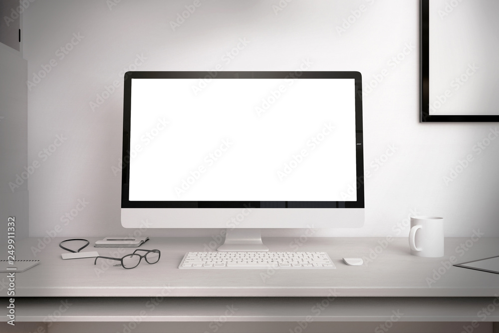 Modern desktop with white computer Modern desktop with white computer