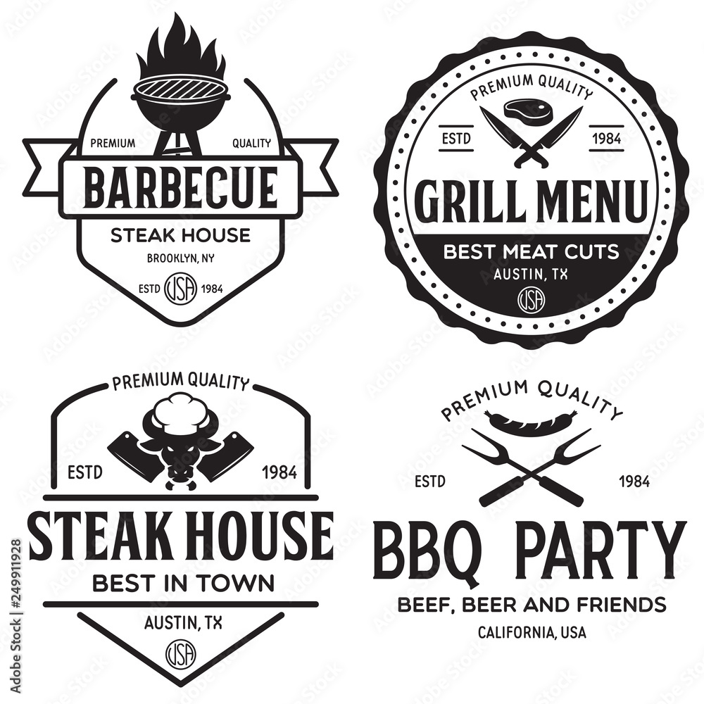 Steak House, barbecue, bbq party, restaurant logo templates. Collection elements for grill menu design. Steak House, barbecue, bbq party, restaurant logo templates. Collection elements for grill menu design.