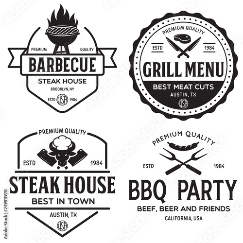Steak House, barbecue, bbq party, restaurant logo templates. Collection elements for grill menu design.