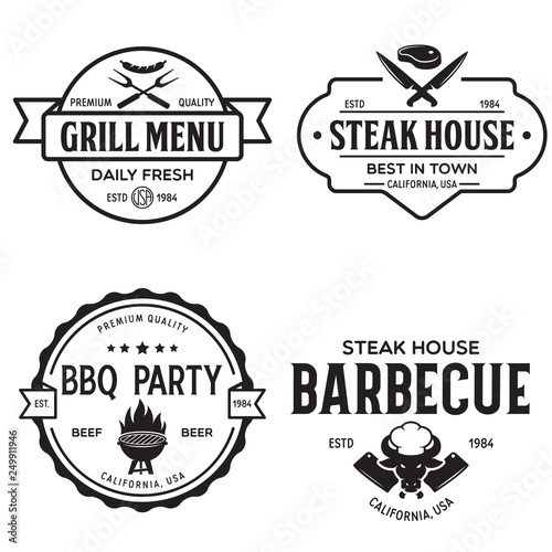 Steak House, barbecue, bbq party, restaurant logo templates. Collection elements for grill menu design.