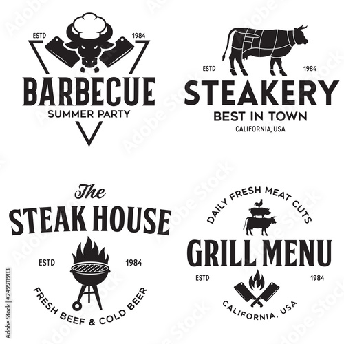 Steak House, barbecue, bbq party, restaurant logo templates. Collection elements for grill menu design.