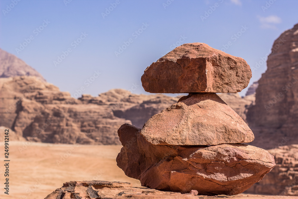 stack of stones from rock in USA desert dry yellow outdoor nature environment and unfocused background, copy space