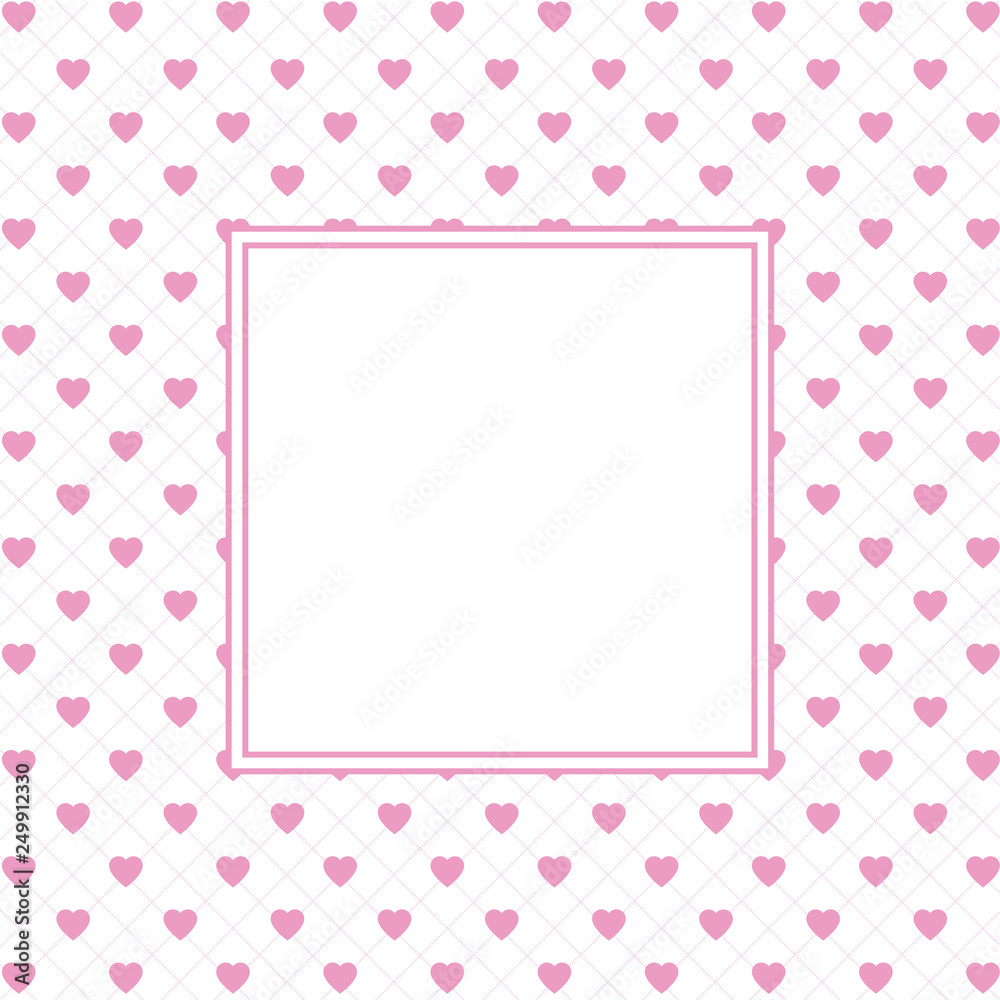Hearts pattern background with frame in the shape of square for text. Valentine's day and Mother's day greeting card - pink, red colors. Banner, invitation or label Hearts pattern background with frame in the shape of square for text. Valentine's day and Mother's day greeting card - pink, red colors. Banner, invitation or label