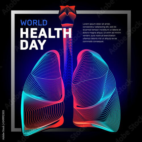 Vector human bronchi lungs anatomy structure with abstract 3d geometry lines and gradient waves art to asthma world tuberculosis health day or medicine respiratory system organ on dark background photo