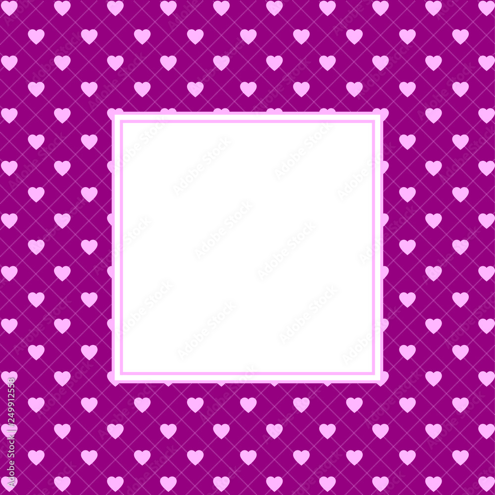 Hearts pattern background with frame in the shape of square for text. Valentine's day and Mother's day greeting card - pink, red colors. Banner, invitation or label Hearts pattern background with frame in the shape of square for text. Valentine's day and Mother's day greeting card - pink, red colors. Banner, invitation or label