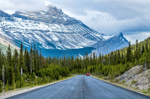 Icefields Parkway at Cirrus Mountain - A Spring evening view of Icefields Parkway at base of Cirrus Mountain, Banff National Park, AB, Canada.