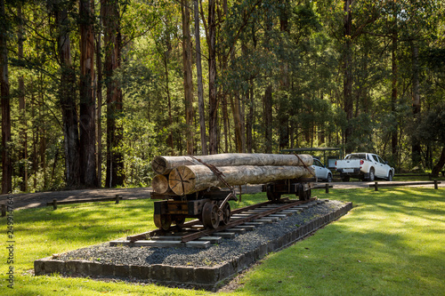 Fotomural Timber logs on a railway carriage at Powell Town in Victoria Australia