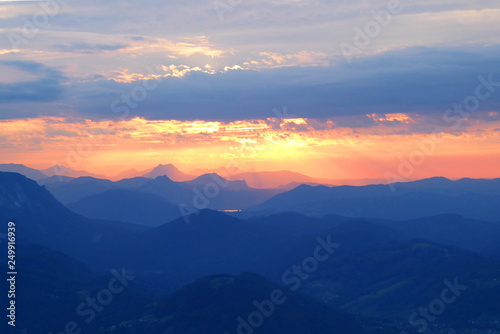 Sunset over the Salzkammergut, seen from the Traunstein © Alois