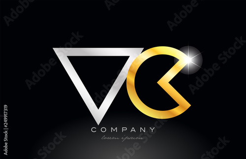 gold silver alphabet letter vc v c combination for logo icon design
