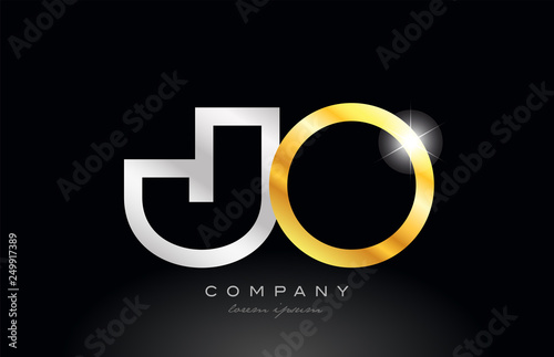 gold silver alphabet letter jo j o combination for logo icon design