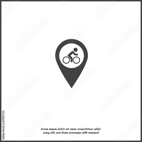Vector cyclists parking icon. Pointer on the map cyclist  on white isolated background.