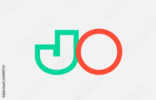 orange green alphabet letter logo combination jo j o design