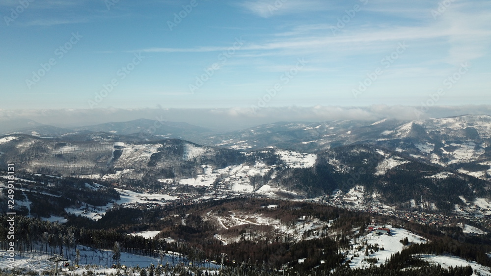 mountains forests peaks snow frost sky clouds beskids nature mountains winter