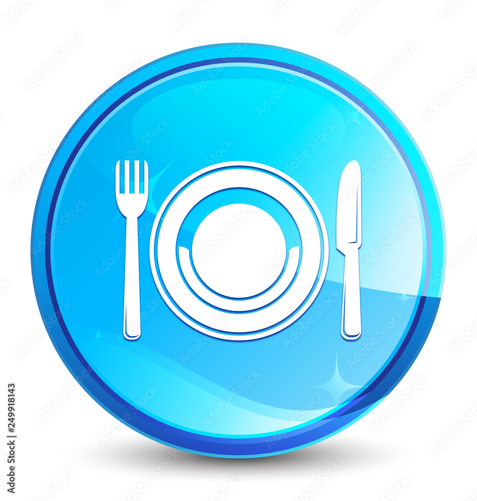 Food plate icon splash natural blue round button Food plate icon splash natural blue round button