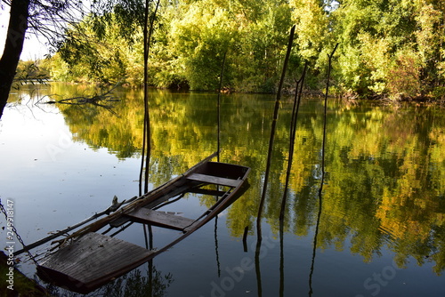 Sunken Boat on the river Sio in Hungary, Gemenc, Keselyűs