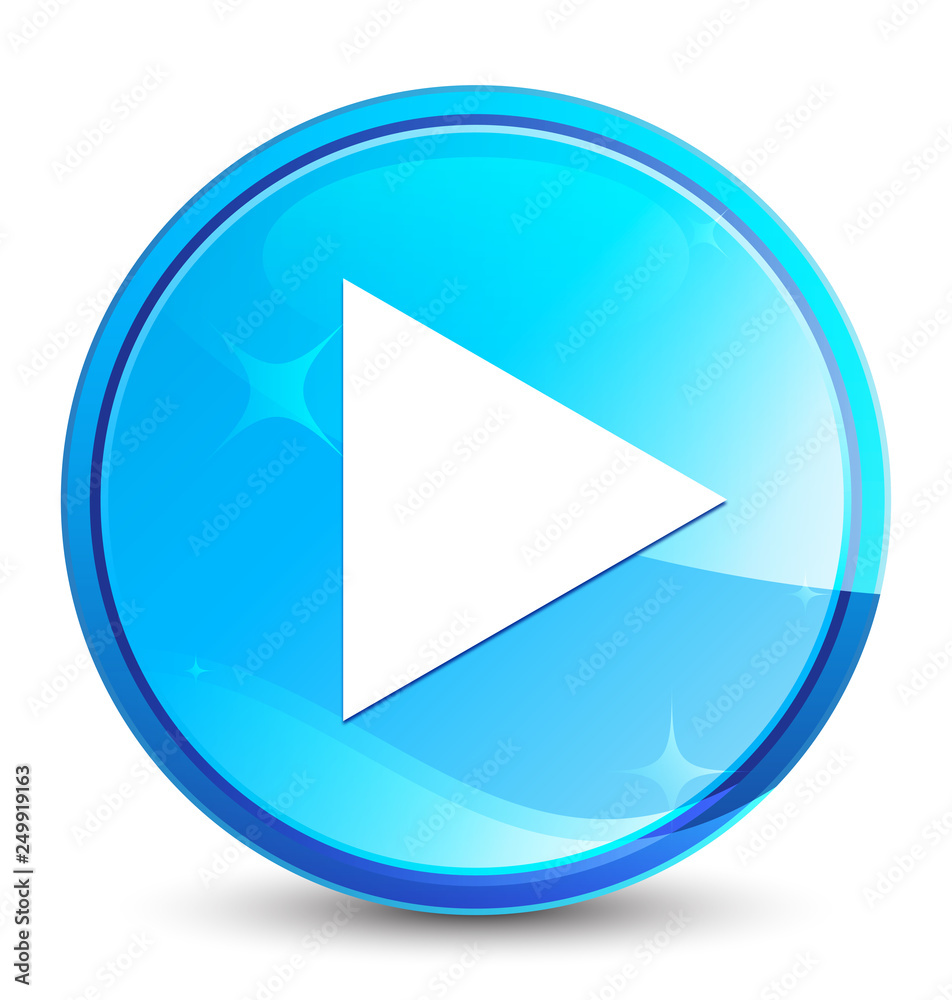Play icon splash natural blue round button Play icon splash natural blue round button