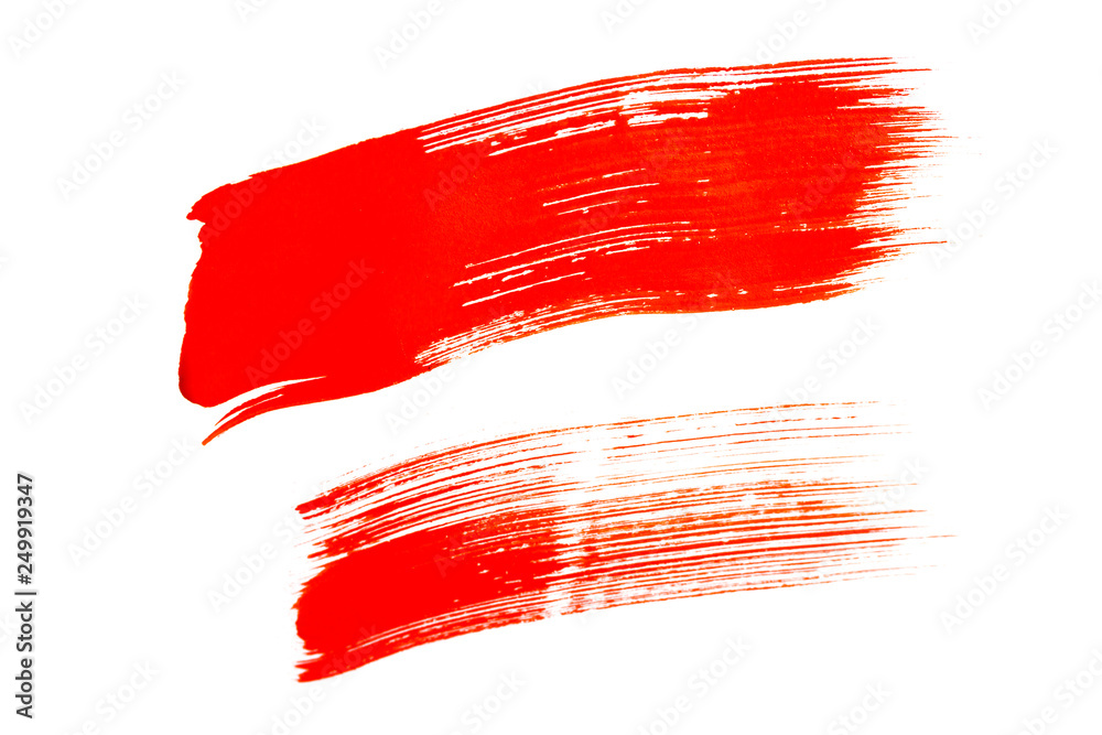 Red brush strokes isolated on white background. Red abstract stroke. Colorful watercolor brush stroke. Red brush strokes isolated on white background. Red abstract stroke. Colorful watercolor brush stroke.