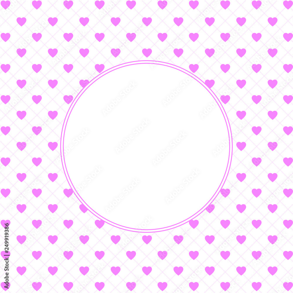 Hearts pattern background with frame in the shape of circle for text. Valentine's day and Mother's day greeting card - pink, red colors. Banner, invitation or label Hearts pattern background with frame in the shape of circle for text. Valentine's day and Mother's day greeting card - pink, red colors. Banner, invitation or label