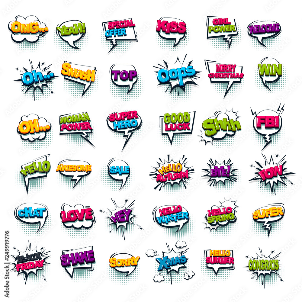 Comic text collection sound effects pop art style