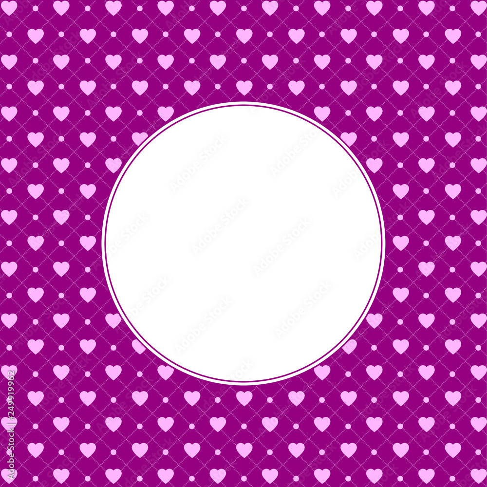 Hearts pattern background with frame in the shape of circle for text. Valentine's day and Mother's day greeting card - pink, red colors. Banner, invitation or label Hearts pattern background with frame in the shape of circle for text. Valentine's day and Mother's day greeting card - pink, red colors. Banner, invitation or label