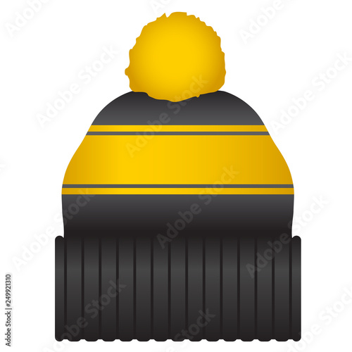 Black and Yellow Puff Ball Stocking Cap Beanie Hat Vector Illustration Icon Symbol Graphic
