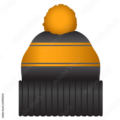 Black and Orange Puff Ball Stocking Cap Beanie Hat Vector Illustration Icon Symbol Graphic