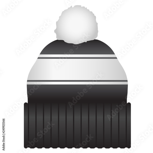 Black and White Puff Ball Stocking Cap Beanie Hat Vector Illustration Icon Symbol Graphic