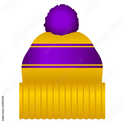 Yellow and Purple Puff Ball Stocking Cap Beanie Hat Vector Illustration Icon Symbol Graphic