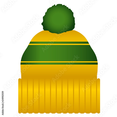 Yellow and Green Puff Ball Stocking Cap Beanie Hat Vector Illustration Icon Symbol Graphic