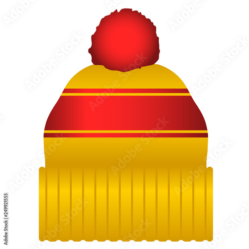 Yellow and Red Puff Ball Stocking Cap Beanie Hat Vector Illustration Icon Symbol Graphic