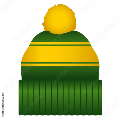 Green and Yellow Puff Ball Stocking Cap Beanie Hat Vector Illustration Icon Symbol Graphic