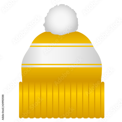 Yellow and White Puff Ball Stocking Cap Beanie Hat Vector Illustration Icon Symbol Graphic