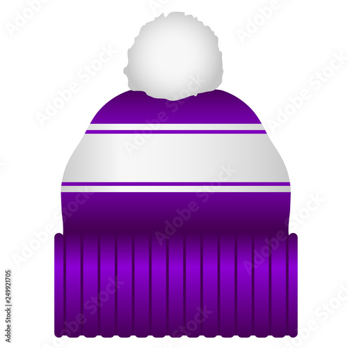 Purple and White Puff Ball Stocking Cap Beanie Hat Vector Illustration Icon Symbol Graphic