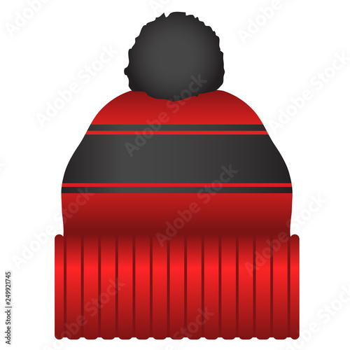 Red and Black Puff Ball Stocking Cap Beanie Hat Vector Illustration Icon Symbol Graphic