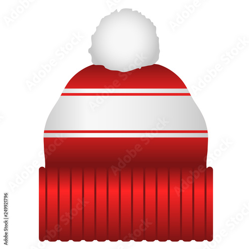 Red and White Puff Ball Stocking Cap Beanie Hat Vector Illustration Icon Symbol Graphic