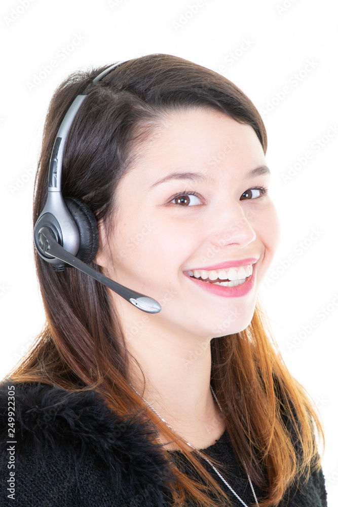 business woman with headset call center support business woman with headset call center support