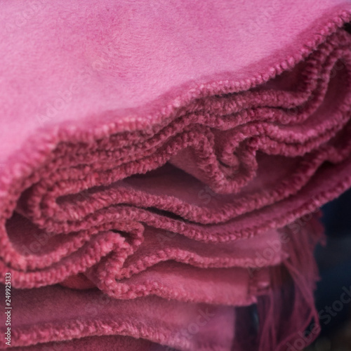 closeup of pink fluffy plaid texture in decoration store