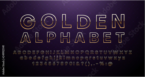 Golden latin alphabet and figures. Font design.